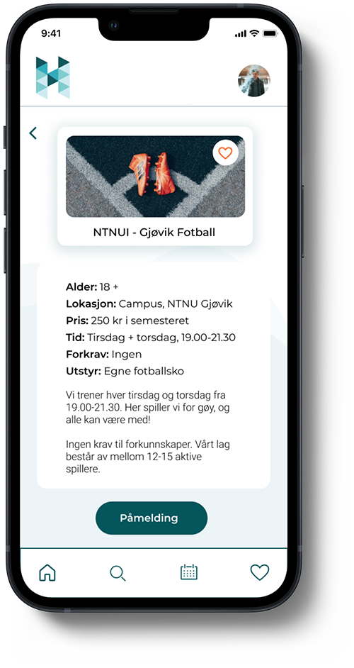 Siste iterasjon på prototype av NTNUI-Gjøvik fotball sin side.
