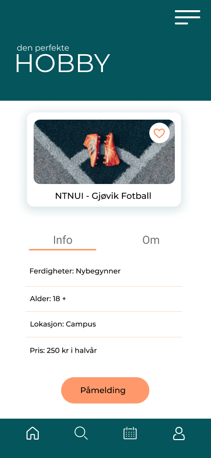 Mer detaljert prototype av NTNUI-Gjøvik fotball sin side.